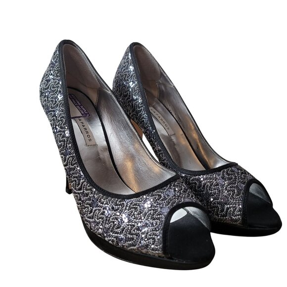 Caparros Black & Silver Glitter Peep-Toe Heels Mercury Glitz - Picture 9 of 11